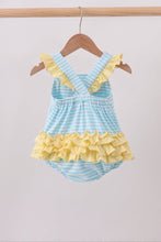 Blue Apple Embroidery Gingham Bubble - ARIA KIDS