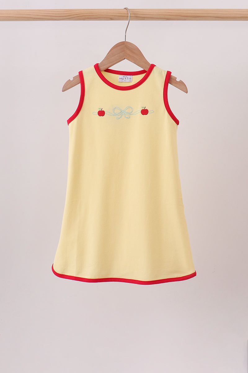 Scalloped Apple Embroidery Bow Dress - ARIA KIDS