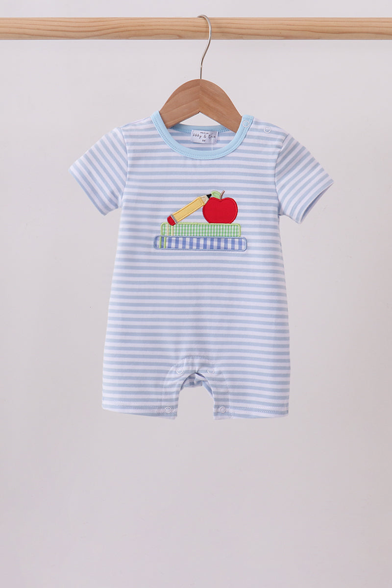 Blue Apple Pencil Embroidery Romper - ARIA KIDS