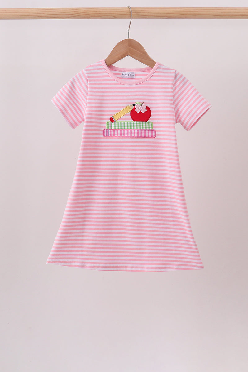 Pink Apple Pencil Embroidery Dress - ARIA KIDS