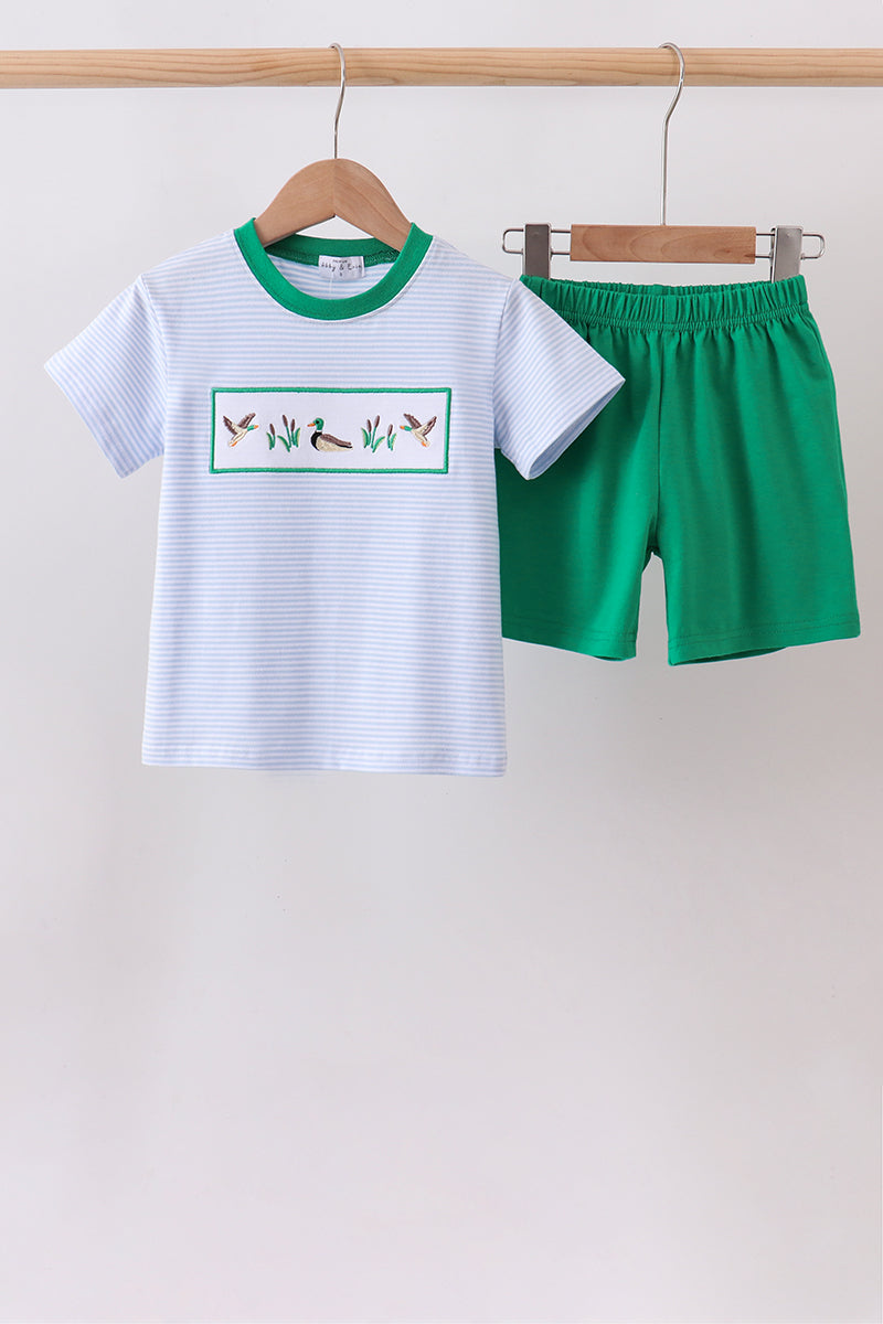 Blue stripe duck embroidery shorts set - ARIA KIDS