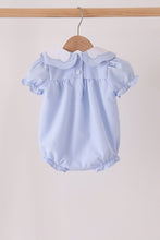 Blue turkey embroidery checkered ruffle bubble
