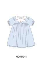 Blue turkey embroidery checkered dress