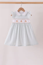 Green plaid turkey embroidery ruffle dress