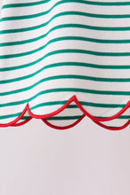 Green stripe gingerbread embroidery scalloped pants set