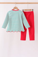 Green stripe gingerbread embroidery scalloped pants set