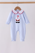 Blue stripe santa embroidery ruffle romper