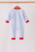 Blue stripe santa embroidery romper