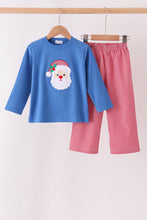 Blue santa embroidery gingham pants set - ARIA KIDS