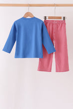 Blue santa embroidery gingham pants set - ARIA KIDS
