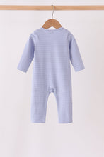Blue christmas tree puppy embroidery stripe romper - ARIA KIDS