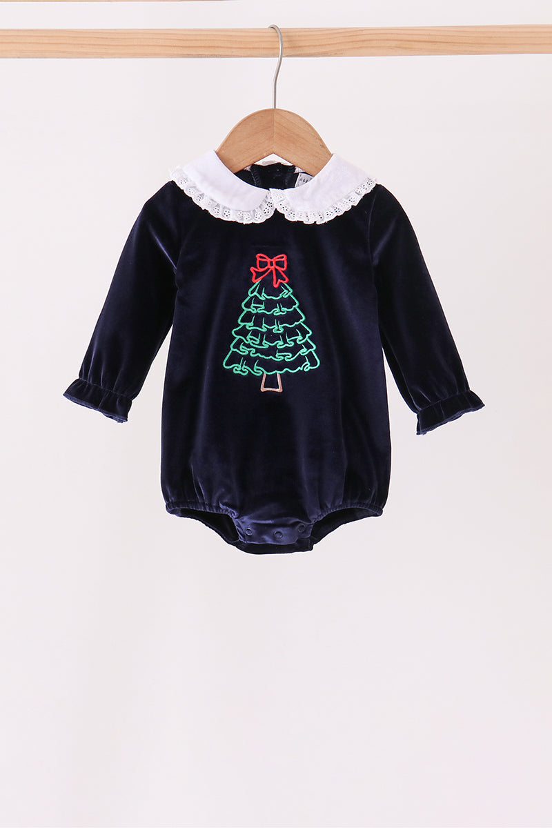 Navy christmas tree embroidery bubble - ARIA KIDS