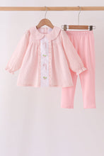 Pink candy cane holly embroidery plaid pants set