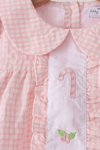 Pink candy cane holly embroidery plaid pants set