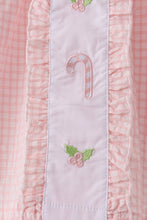 Pink candy cane holly embroidery plaid pants set