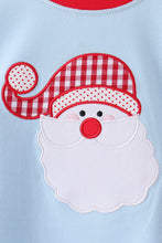 Blue santa claus embroidery gingham pants set
