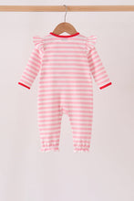 Pink gingerbread embroidery stripe ruffle romper
