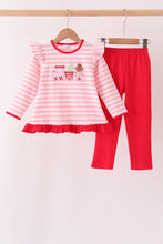 Pink stripe gingerbread embroidery ruffle pants set - ARIA KIDS