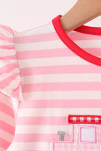 Pink stripe gingerbread embroidery ruffle pants set - ARIA KIDS