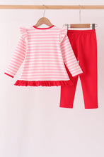 Pink stripe gingerbread embroidery ruffle pants set - ARIA KIDS