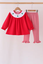 Red christmas tree embroidery ruffle pants set - ARIA KIDS