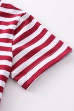 Red stripe train animals applique boy set
