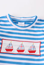 Blue stripe sailing boat applique boy set