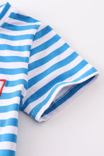 Blue stripe sailing boat applique boy set