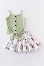 Green floral strap vest skirt set - ARIA KIDS