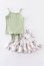 Green floral strap vest skirt set - ARIA KIDS