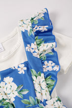 Blue floral print strap skirt set