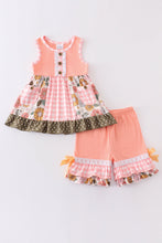 Coral floral print ruffle set