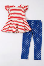 Red stripe cattle applique ruffle girl set - ARIA KIDS