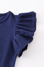 Black whale applique ruffle denim shorts set