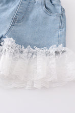 Black whale applique ruffle denim shorts set