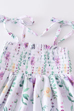 Purple floral print smocked strap girl set - ARIA KIDS