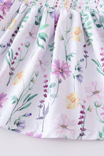 Purple floral print smocked strap girl set - ARIA KIDS