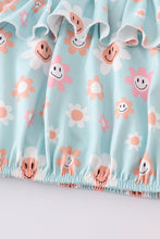 Blue smiling face floral print suede skirt set - ARIA KIDS