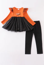 Orange "HOCUS POCUS" ruffle girl set - ARIA KIDS