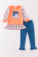 Orange pumpkin applique ruffle girl set
