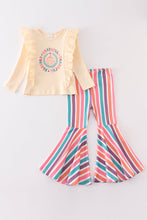 Beige pumpkin stripe bell pants set