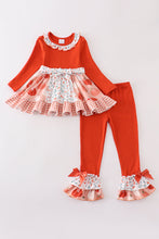 Rust pumpkin print ruffle girl set - ARIA KIDS
