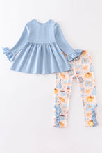 Blue plaid pumpkin print ruffle girl set - ARIA KIDS