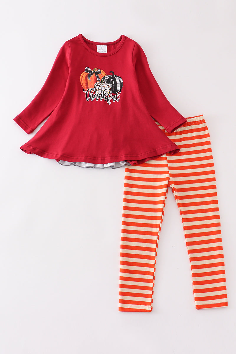 Pumpkin thankful stripe girl pant set - ARIA KIDS