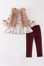 Pumpkin floral print vest 3pc pants set - ARIA KIDS