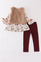 Pumpkin floral print vest 3pc pants set - ARIA KIDS