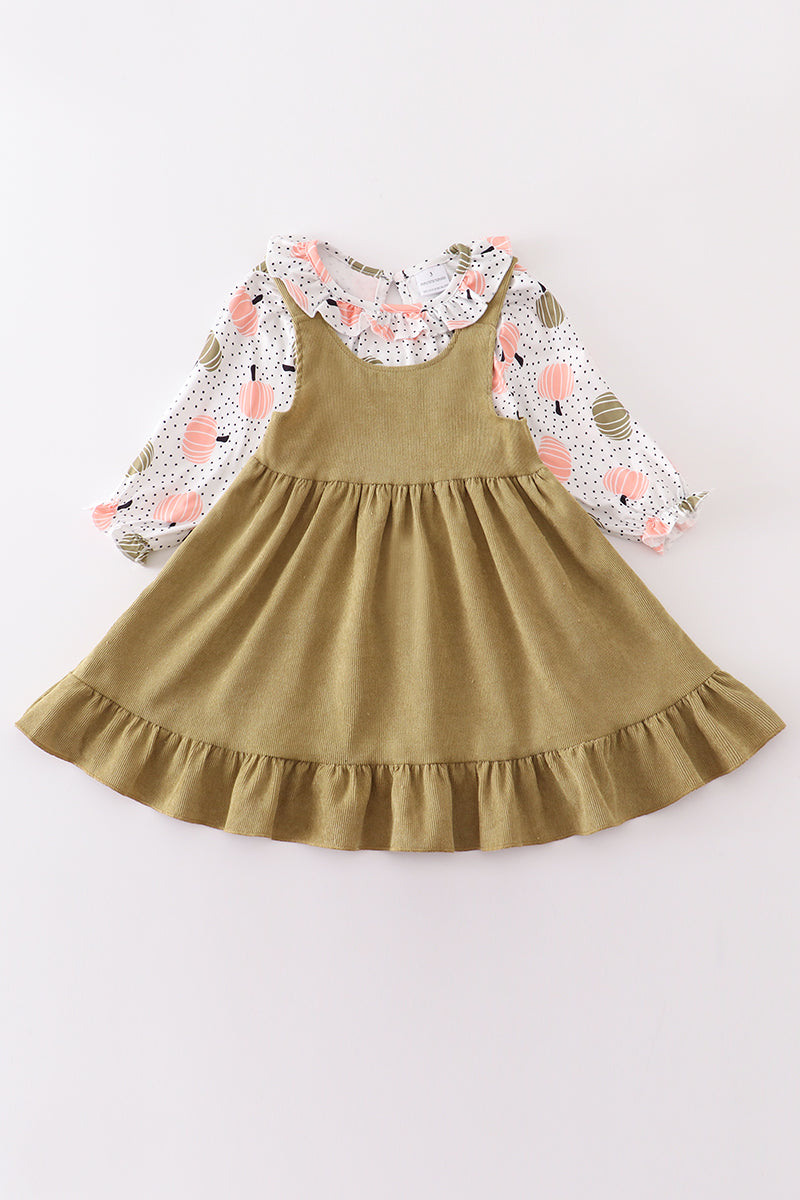 Green pumpkin print dress set - ARIA KIDS
