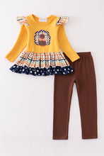 Mustard turkey applique plaid girl set - ARIA KIDS