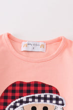Pink santa claus applique plaid girl set