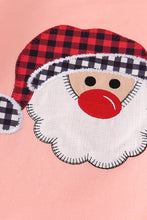 Pink santa claus applique plaid girl set